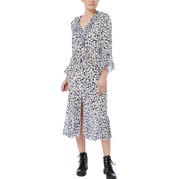 100% SILK Lux RIXO Blue (periwinkle) and White Camo Tulip Dress Coleen M - Picture 7 of 7